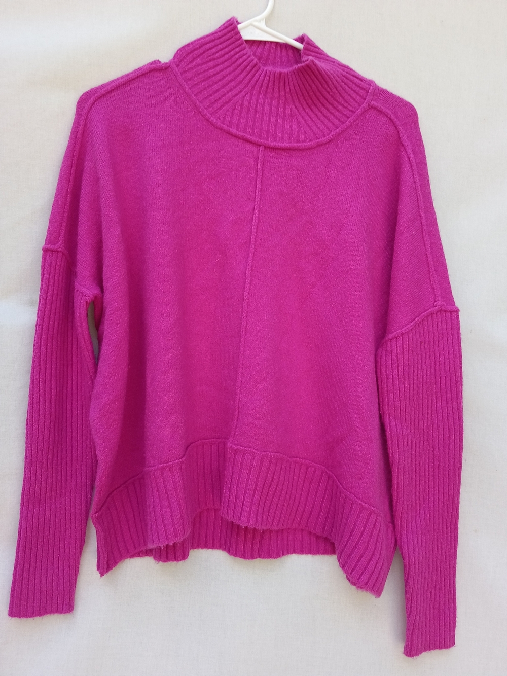 Maeve By Anthropologie Hot Pink Ribbed Mock Neck Sweater Y2K Maximalism S